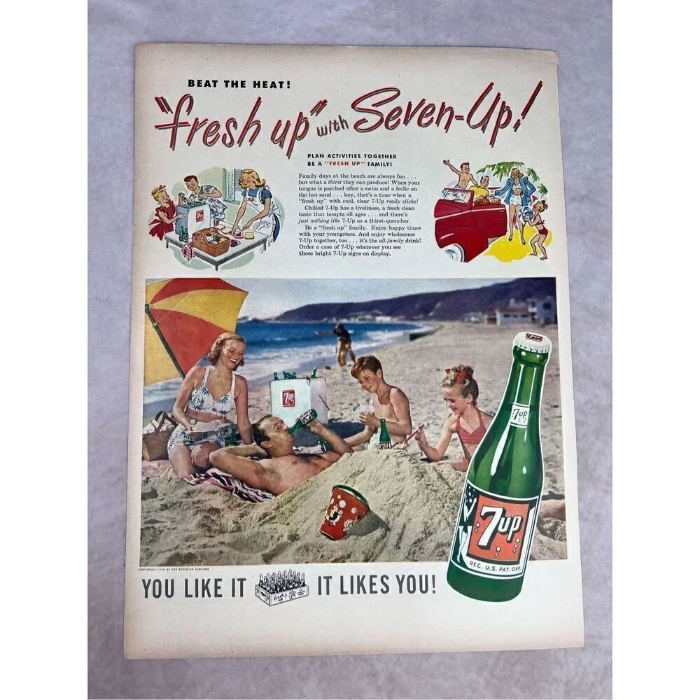 Vintage 7up "Fresh Up with Seven-Up!" Original Print Ad from Magazine 1948
